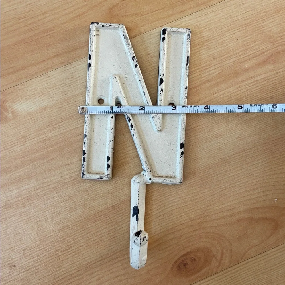 Vintage Style Ivory Cream Cast Iron Initial Letter N Wall Hook